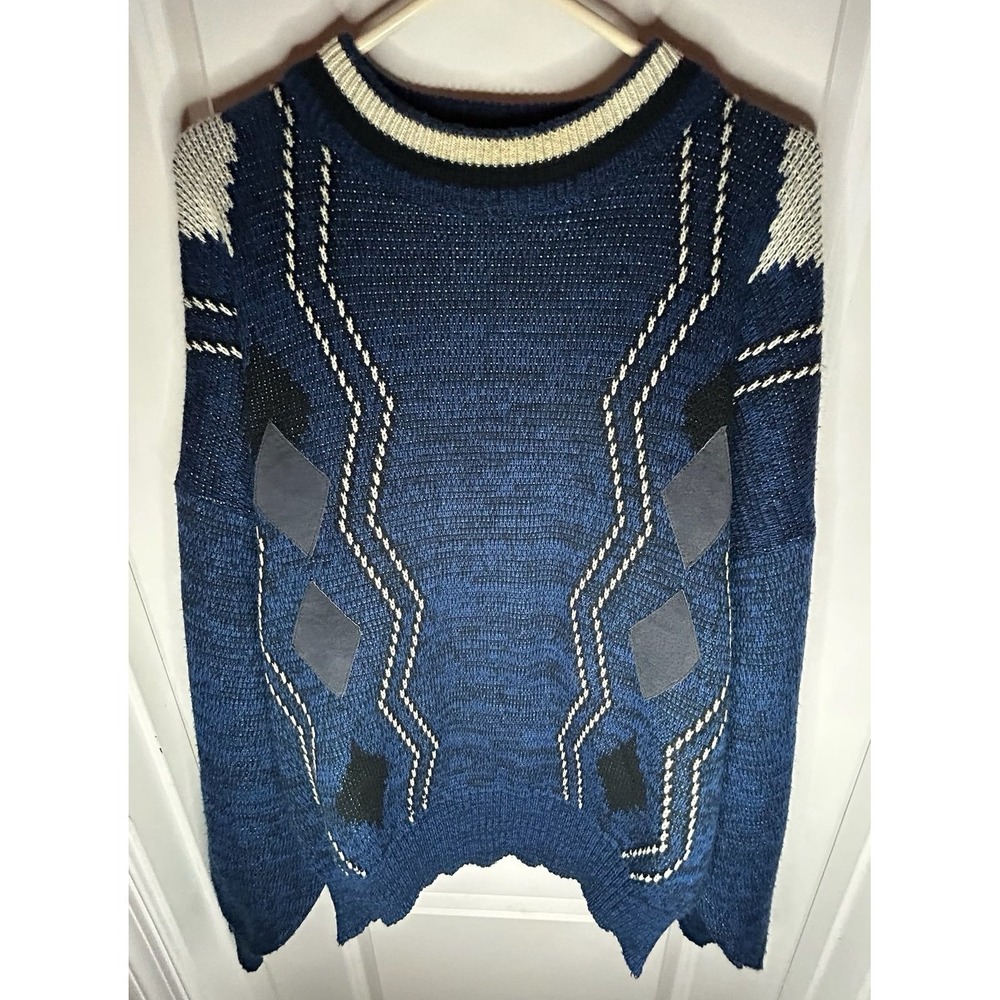 Vintage 80's 90's Playboy Blue Abstract Acrylic Crewneck Sweater Sz Mens 1x